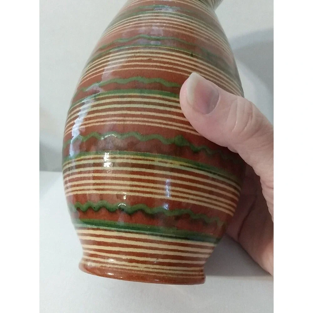 Glazed Mexican Vase Earthtones Hand Made Studio Pottery Southwest design PRETTY!